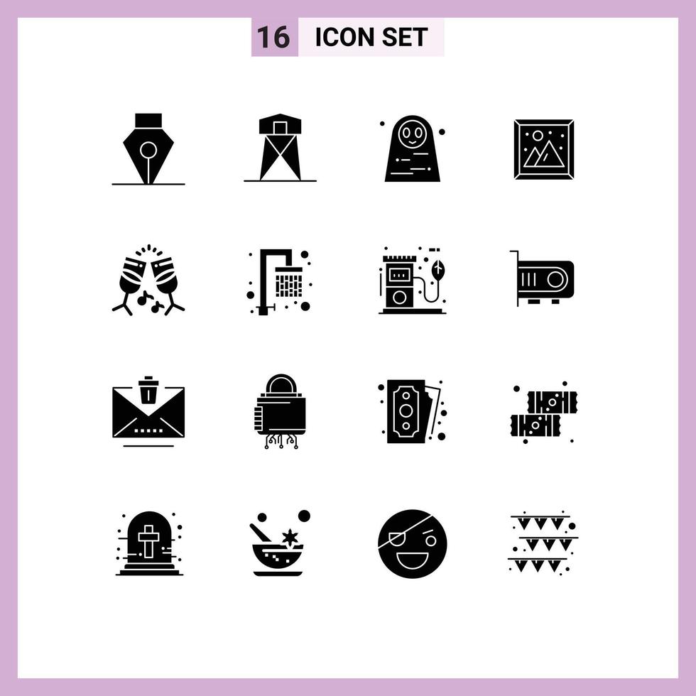 Pack of 16 creative Solid Glyphs of drink picture dead woman living image Editable Vector Design Elements