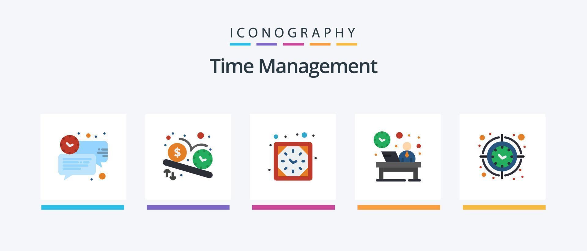 Time Management Flat 5 Icon Pack Including hour. front. time. desk. wall clock. Creative Icons Design vector