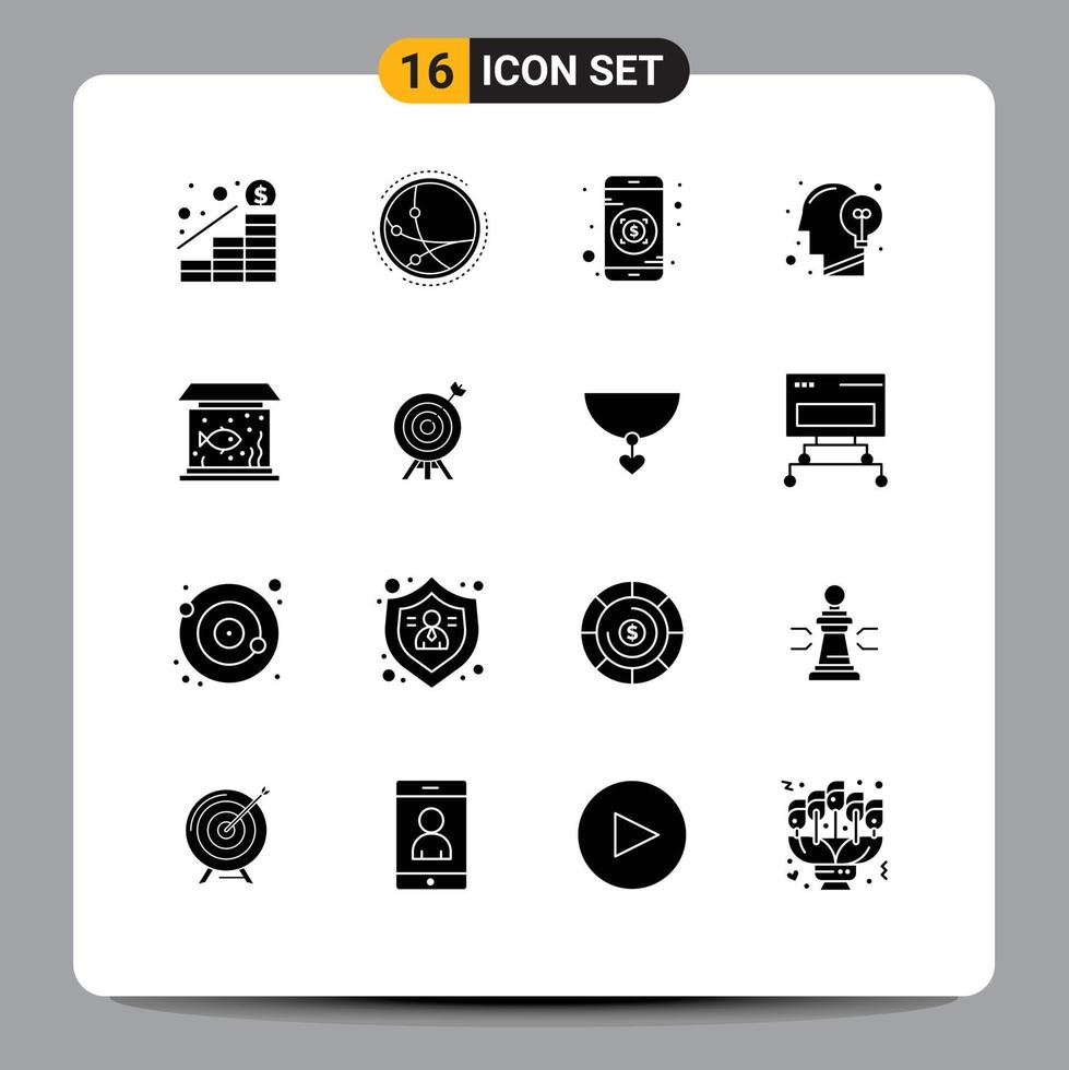 Group of 16 Modern Solid Glyphs Set for home idea network human communication Editable Vector Design Elements