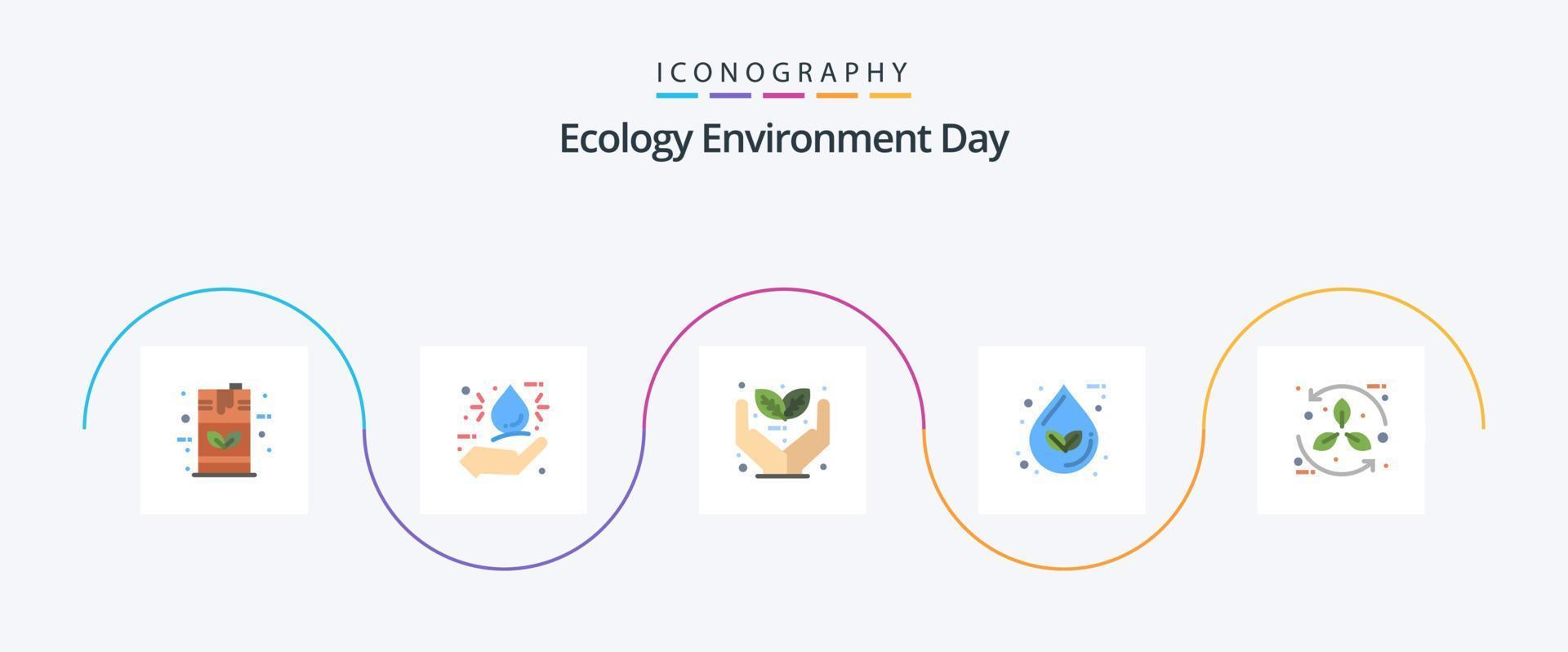 Ecology Flat 5 Icon Pack Including water. eco. hand. leaf. plant vector