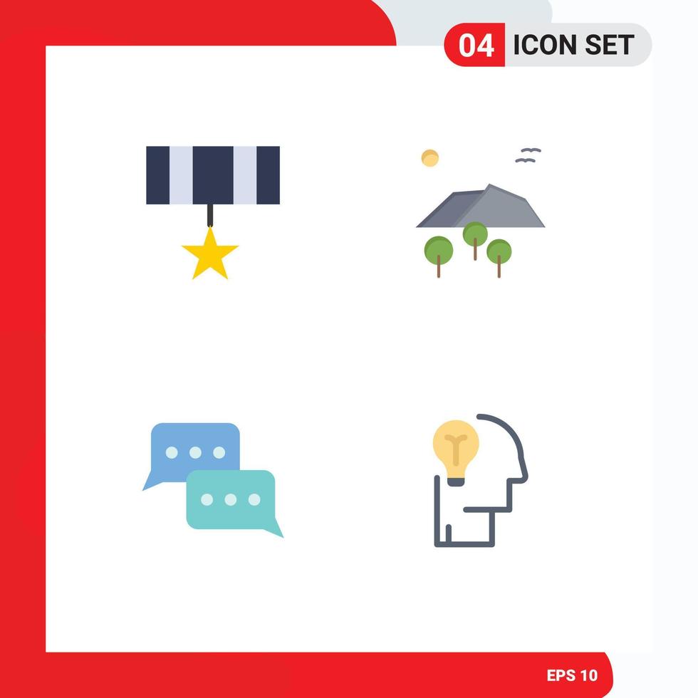 Stock Vector Icon Pack of 4 Line Signs and Symbols for army communication medal tree message Editable Vector Design Elements