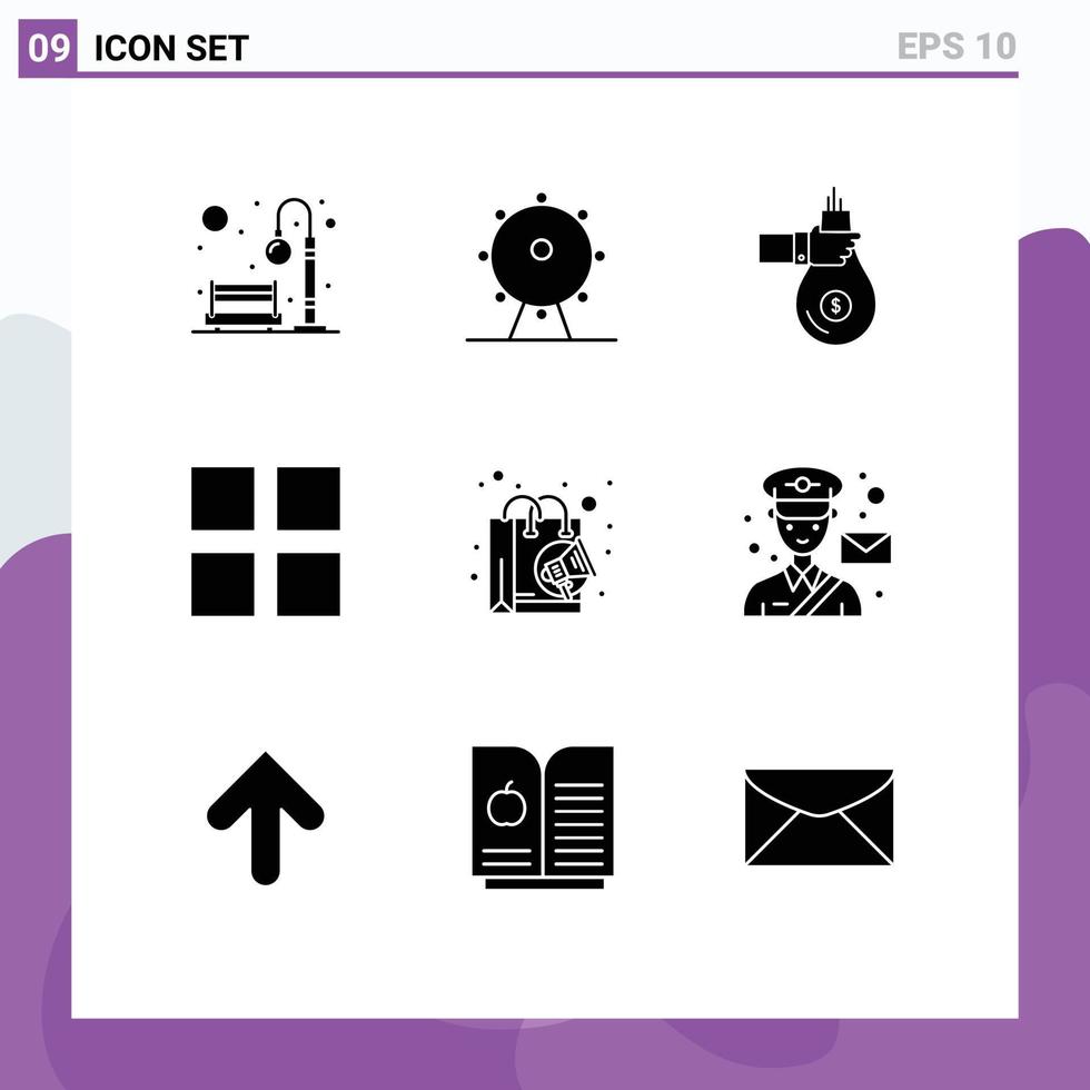 Modern Set of 9 Solid Glyphs and symbols such as thumbnails grid sign offer investment Editable Vector Design Elements