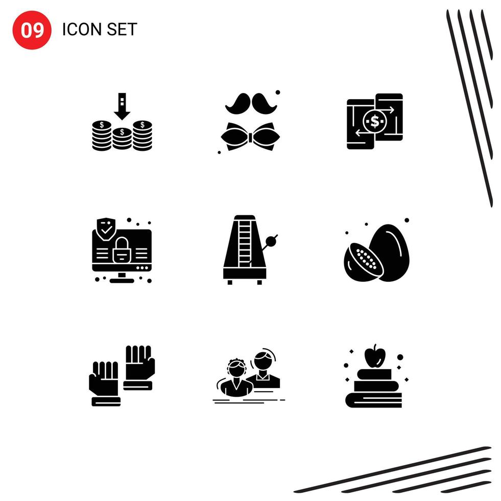9 Solid Glyph concept for Websites Mobile and Apps security computer father phone payment Editable Vector Design Elements