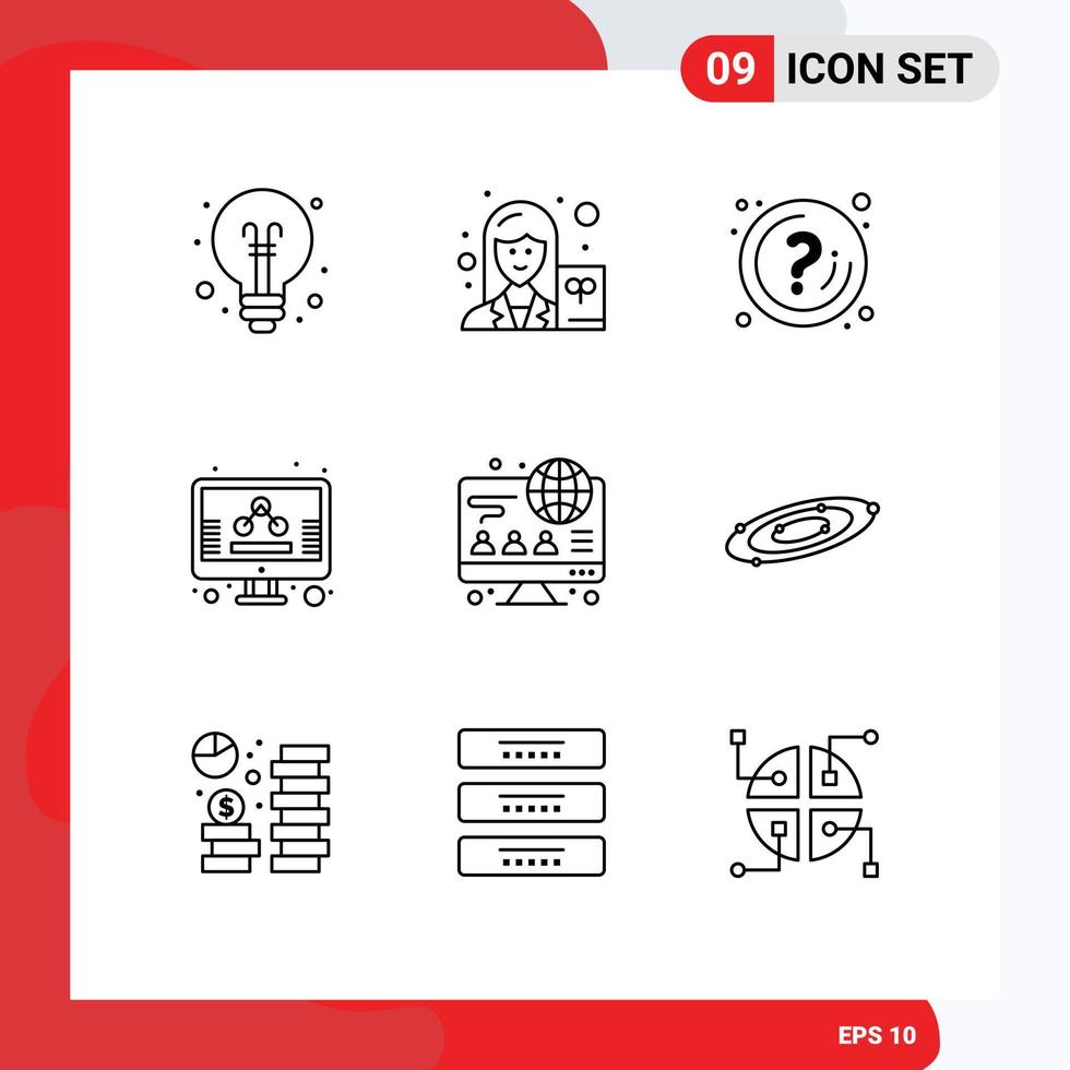 Editable Vector Line Pack of 9 Simple Outlines of computer marketing help management information Editable Vector Design Elements