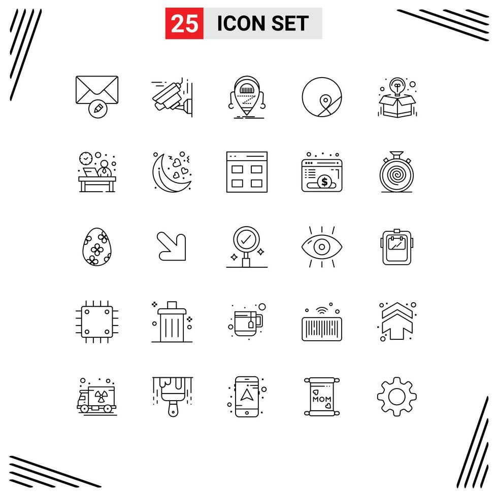 Pictogram Set of 25 Simple Lines of idea box droid map map Editable Vector Design Elements