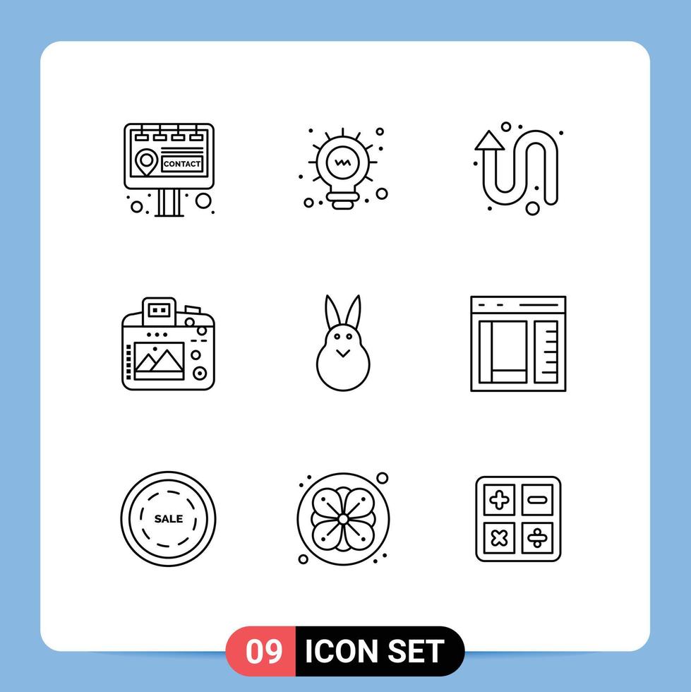 Modern Set of 9 Outlines Pictograph of rabbit easter up bunny hobbies Editable Vector Design Elements