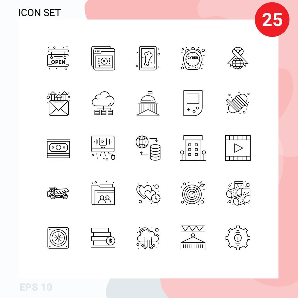 Mobile Interface Line Set of 25 Pictograms of ribbon offer online discount sale Editable Vector Design Elements