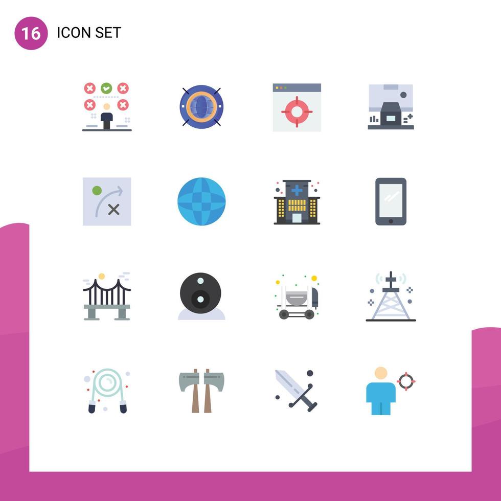 Group of 16 Flat Colors Signs and Symbols for room control computing center target Editable Pack of Creative Vector Design Elements