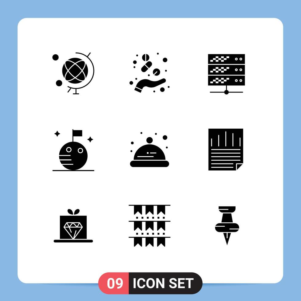 Universal Icon Symbols Group of 9 Modern Solid Glyphs of toddler baby hosting space flag Editable Vector Design Elements