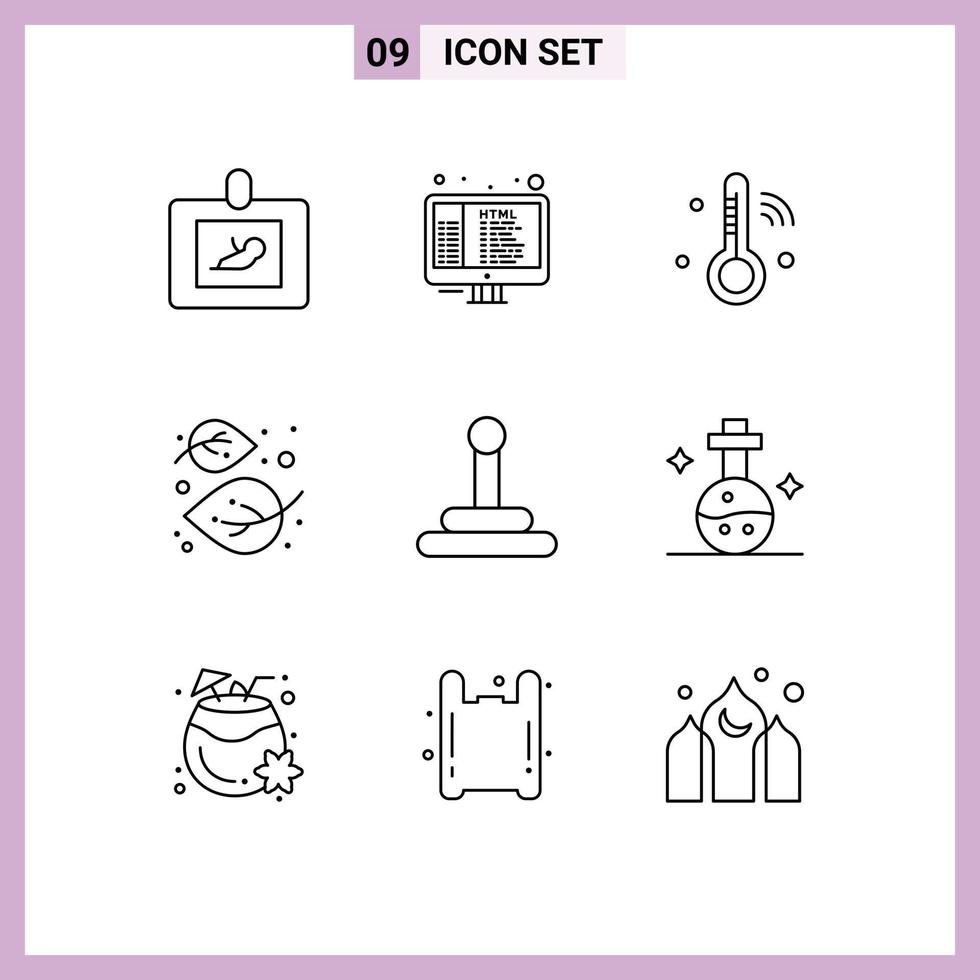 9 User Interface Outline Pack of modern Signs and Symbols of gear nature internet of things linden autumn Editable Vector Design Elements