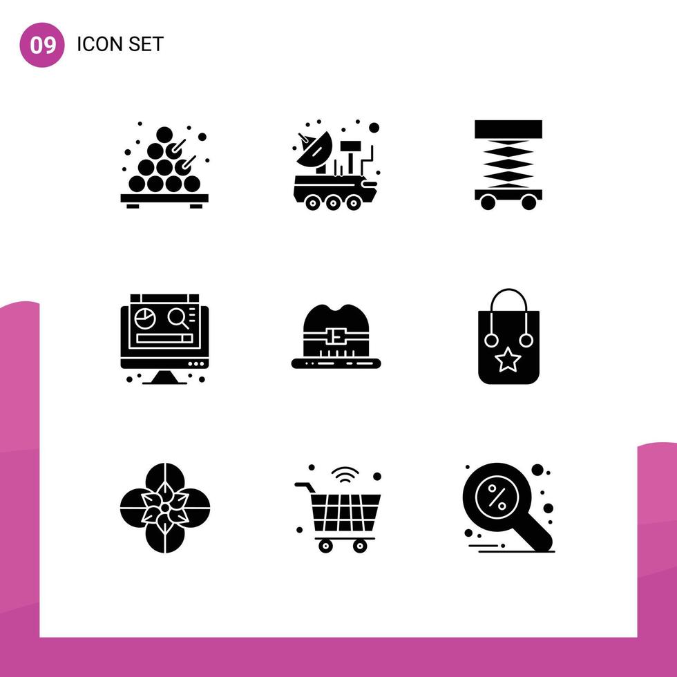 9 Universal Solid Glyphs Set for Web and Mobile Applications canada cap construction graph computer Editable Vector Design Elements