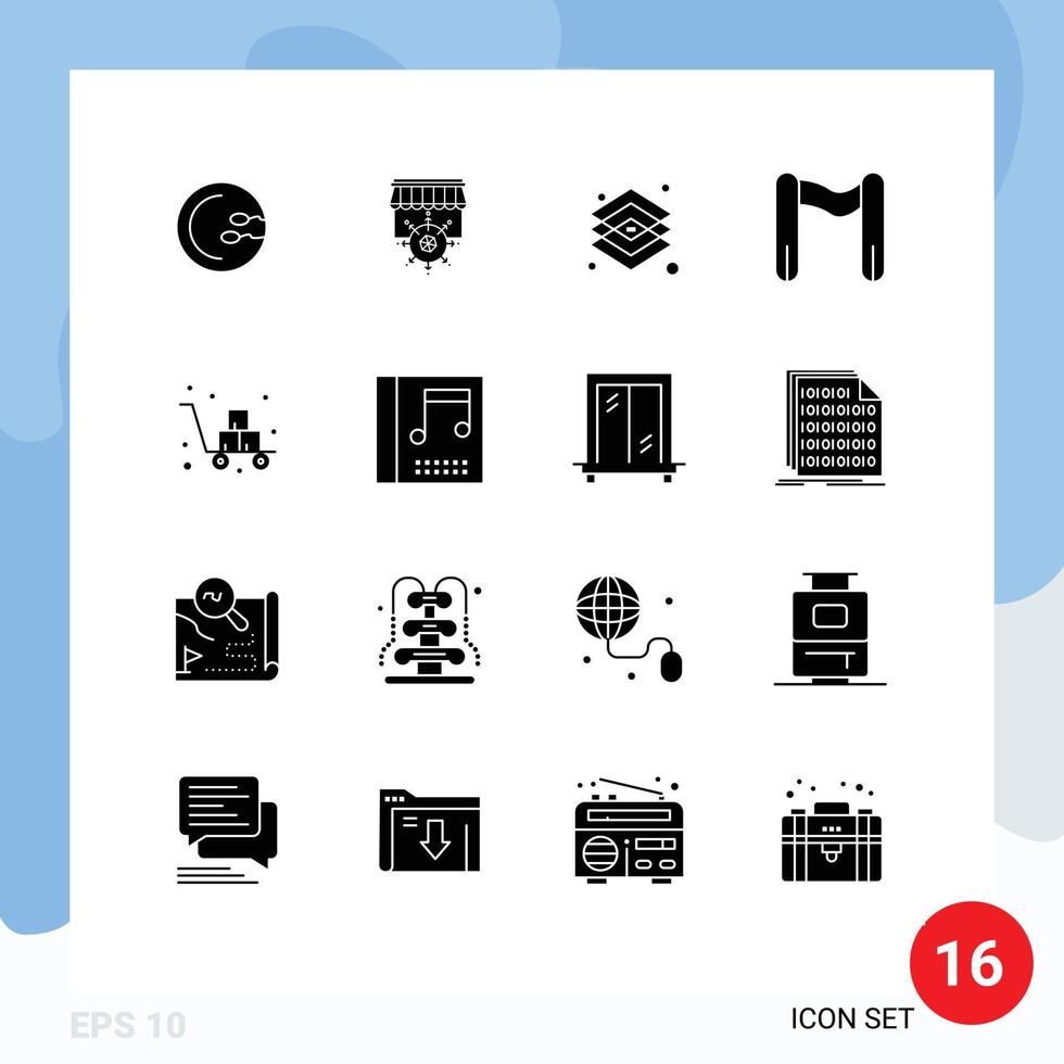 Universal Icon Symbols Group of 16 Modern Solid Glyphs of cart start creative sport tools Editable Vector Design Elements