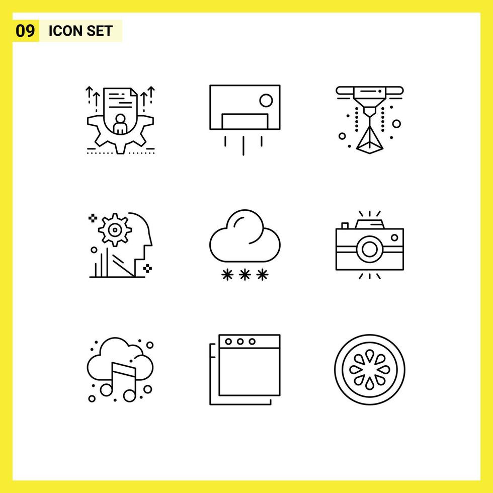 Universal Icon Symbols Group of 9 Modern Outlines of cloud gear home ware process mind Editable Vector Design Elements