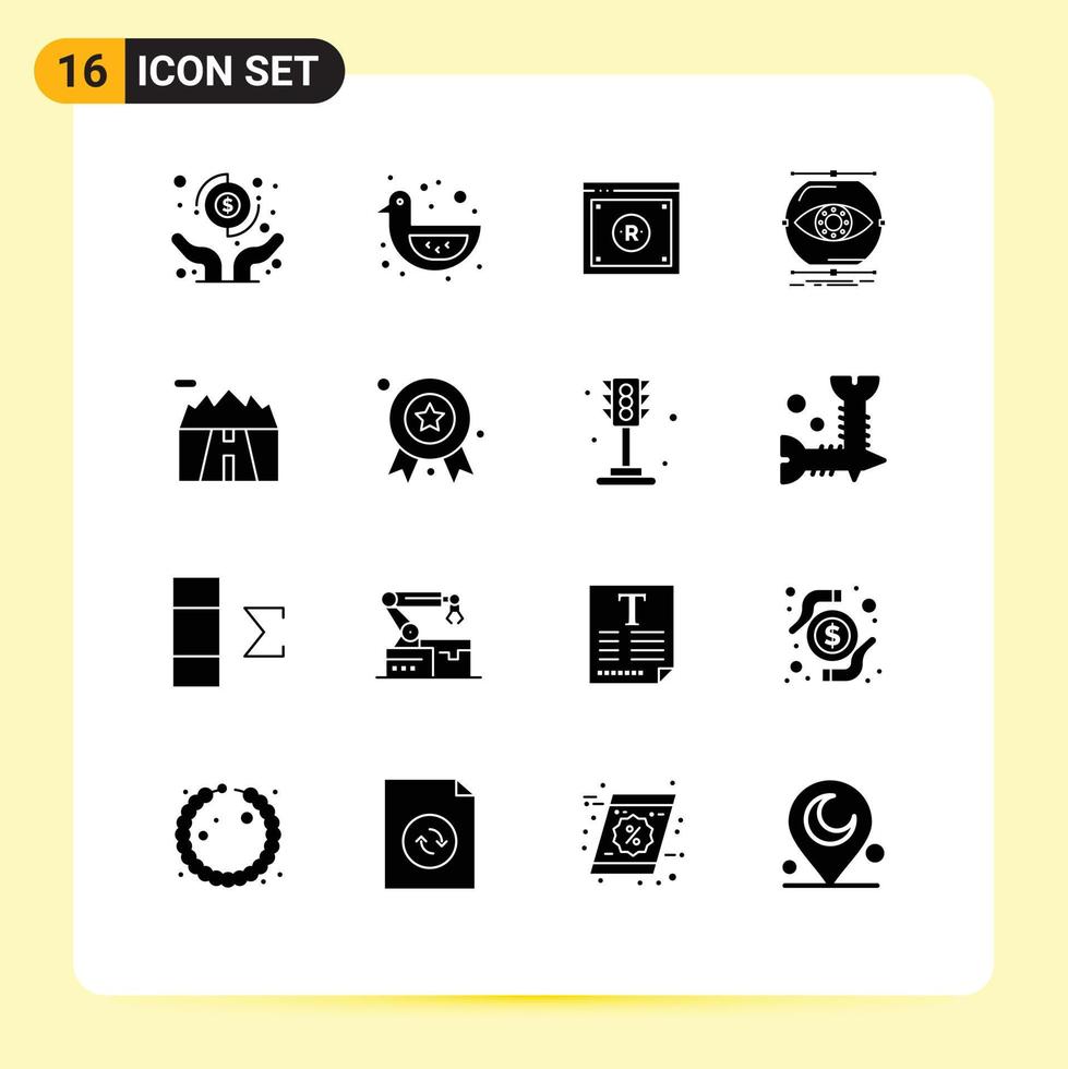 Modern Set of 16 Solid Glyphs Pictograph of vision monitoring business conception online Editable Vector Design Elements