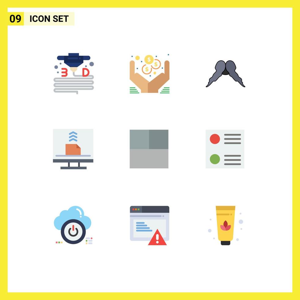 Group of 9 Flat Colors Signs and Symbols for email contact moustache computer men Editable Vector Design Elements