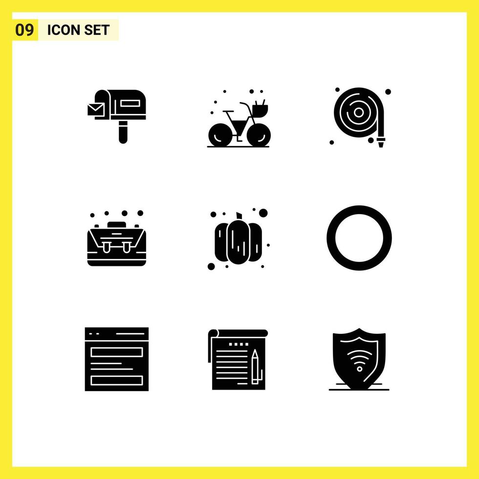 Mobile Interface Solid Glyph Set of 9 Pictograms of pumpkin ecommerce hose case briefcase Editable Vector Design Elements