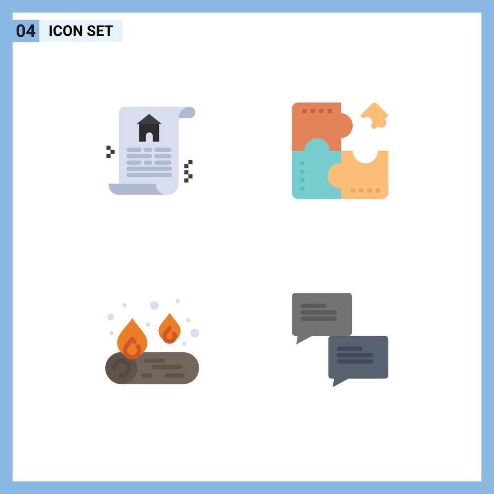 Set of 4 Modern UI Icons Symbols Signs for document camping app jigsaw chat Editable Vector Design Elements