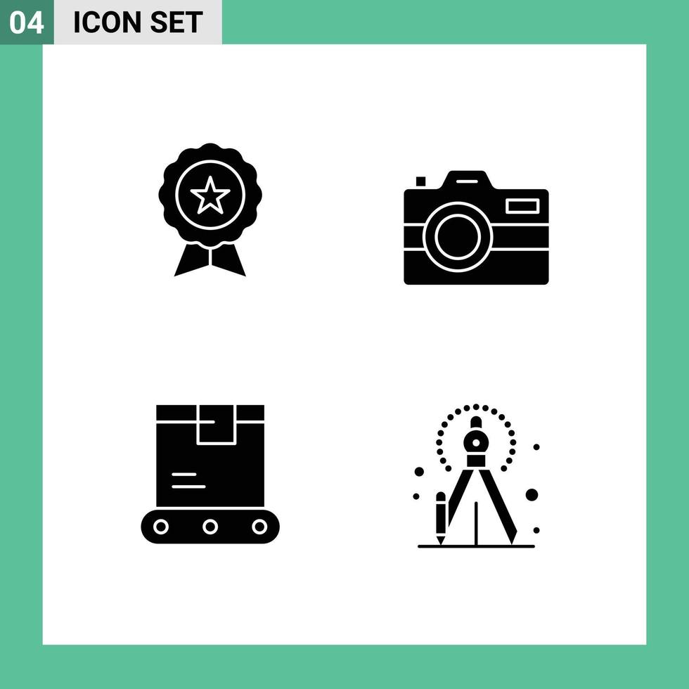 Modern Set of 4 Solid Glyphs and symbols such as badge delivery guarantee capture logistics Editable Vector Design Elements