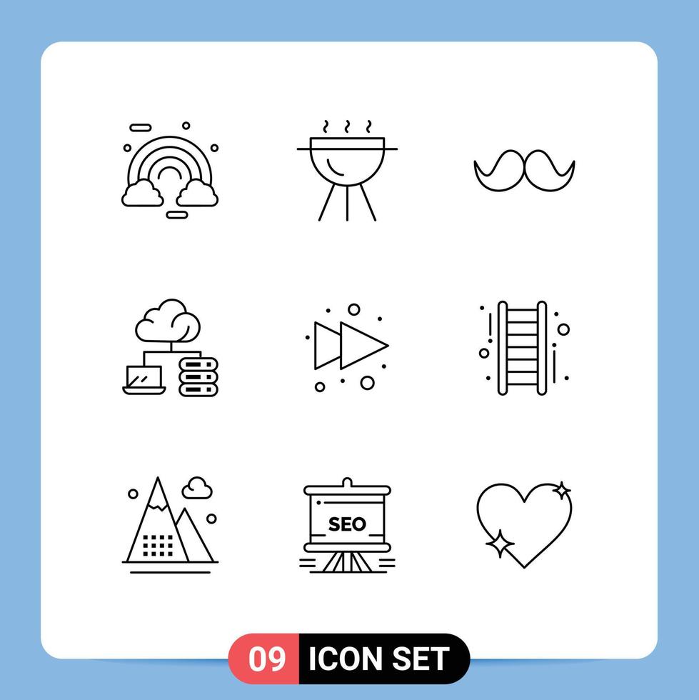 9 Thematic Vector Outlines and Editable Symbols of forward server moustache network men Editable Vector Design Elements