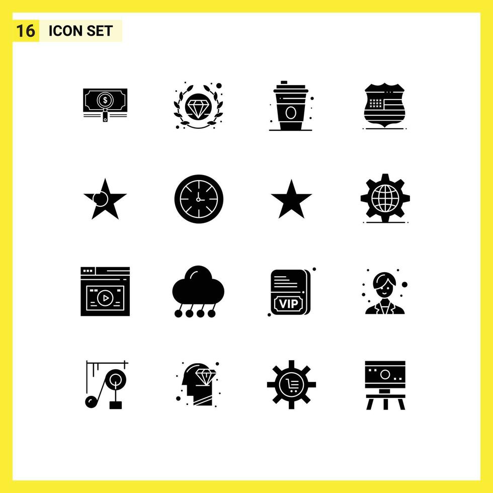 Pack of 16 creative Solid Glyphs of star bangladesh glass security sign Editable Vector Design Elements