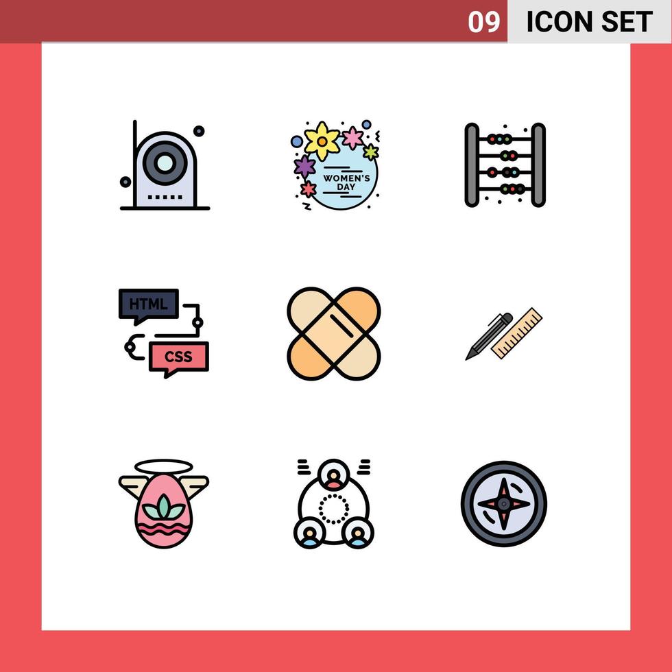 Set of 9 Modern UI Icons Symbols Signs for development coding women math game Editable Vector Design Elements