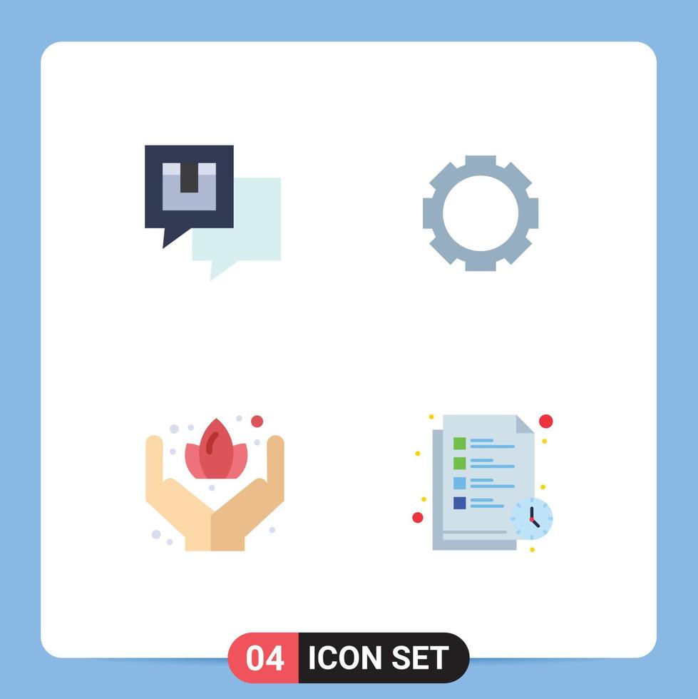 conjunto moderno de 4 iconos y símbolos planos, como la configuración de mensajes de atención en chat, tiempo de lectura, elementos de diseño vectorial editables vector