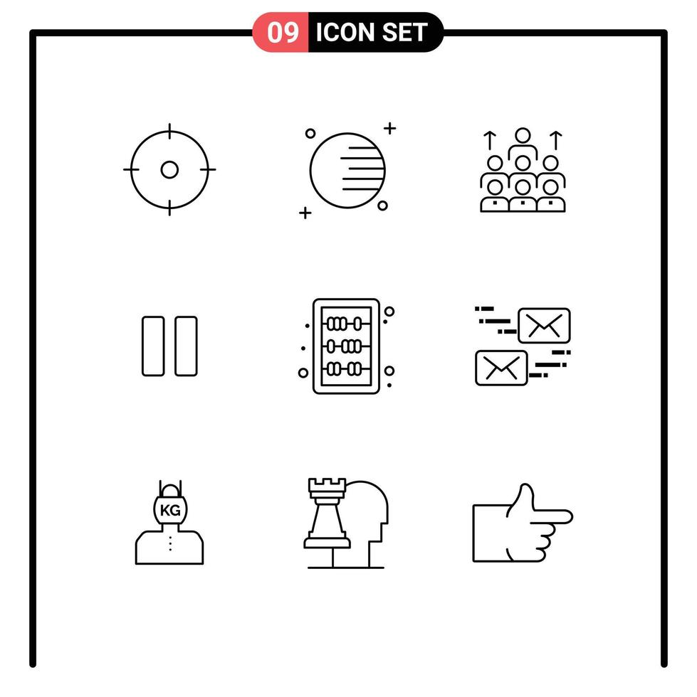 Pictogram Set of 9 Simple Outlines of pause control business teamwork organization Editable Vector Design Elements