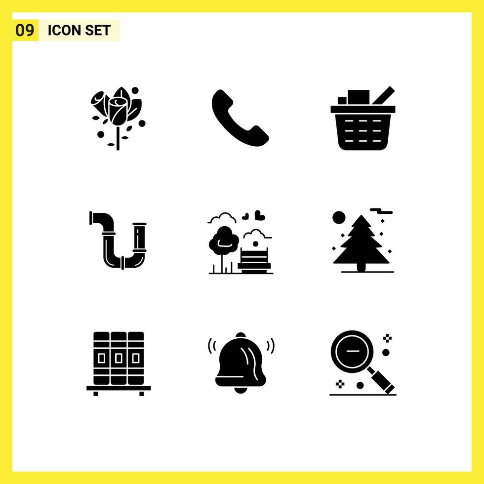 Modern Set of 9 Solid Glyphs and symbols such as bench park checkout water repair Editable Vector Design Elements