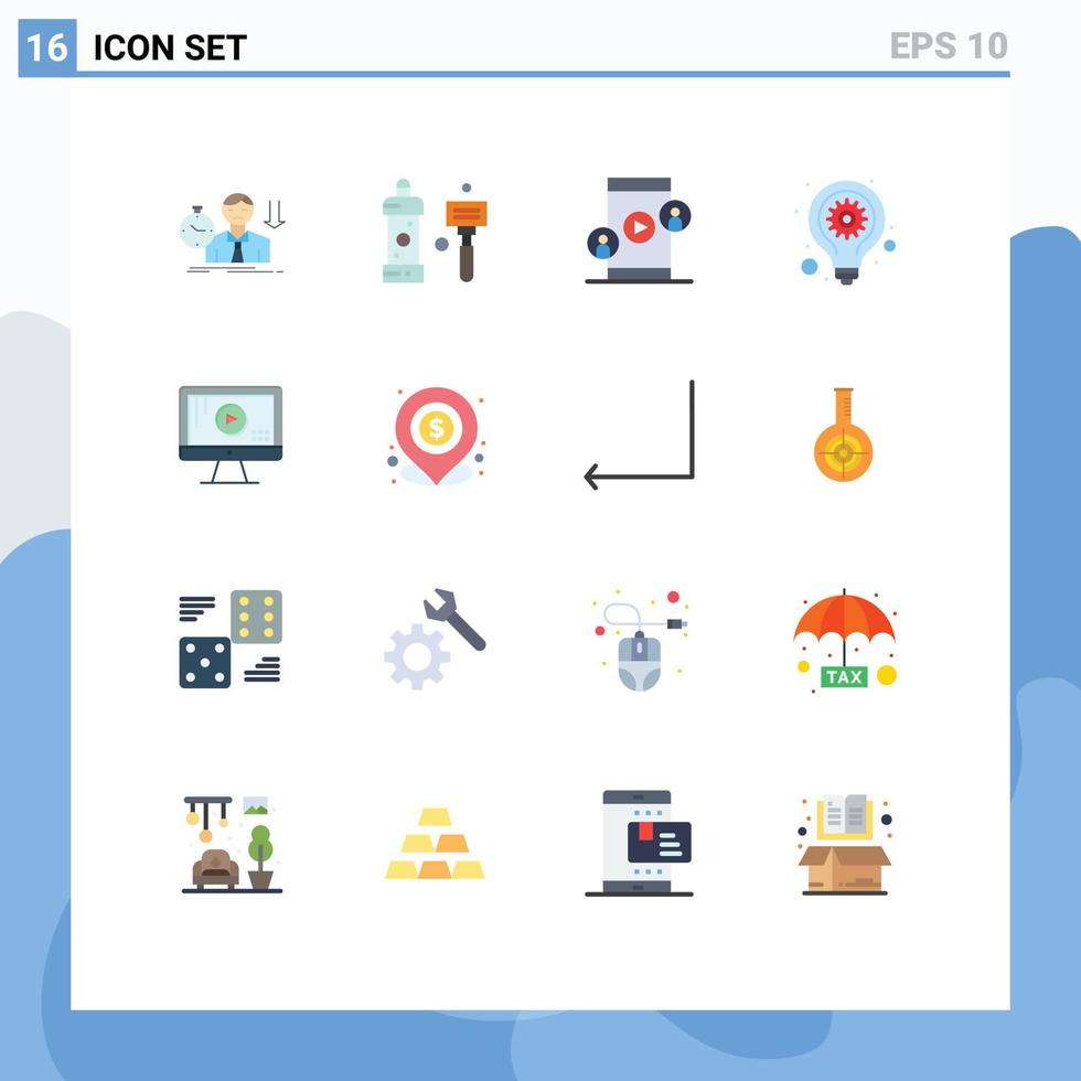 Set of 16 Modern UI Icons Symbols Signs for seo gear idea shave bulb technology Editable Pack of Creative Vector Design Elements