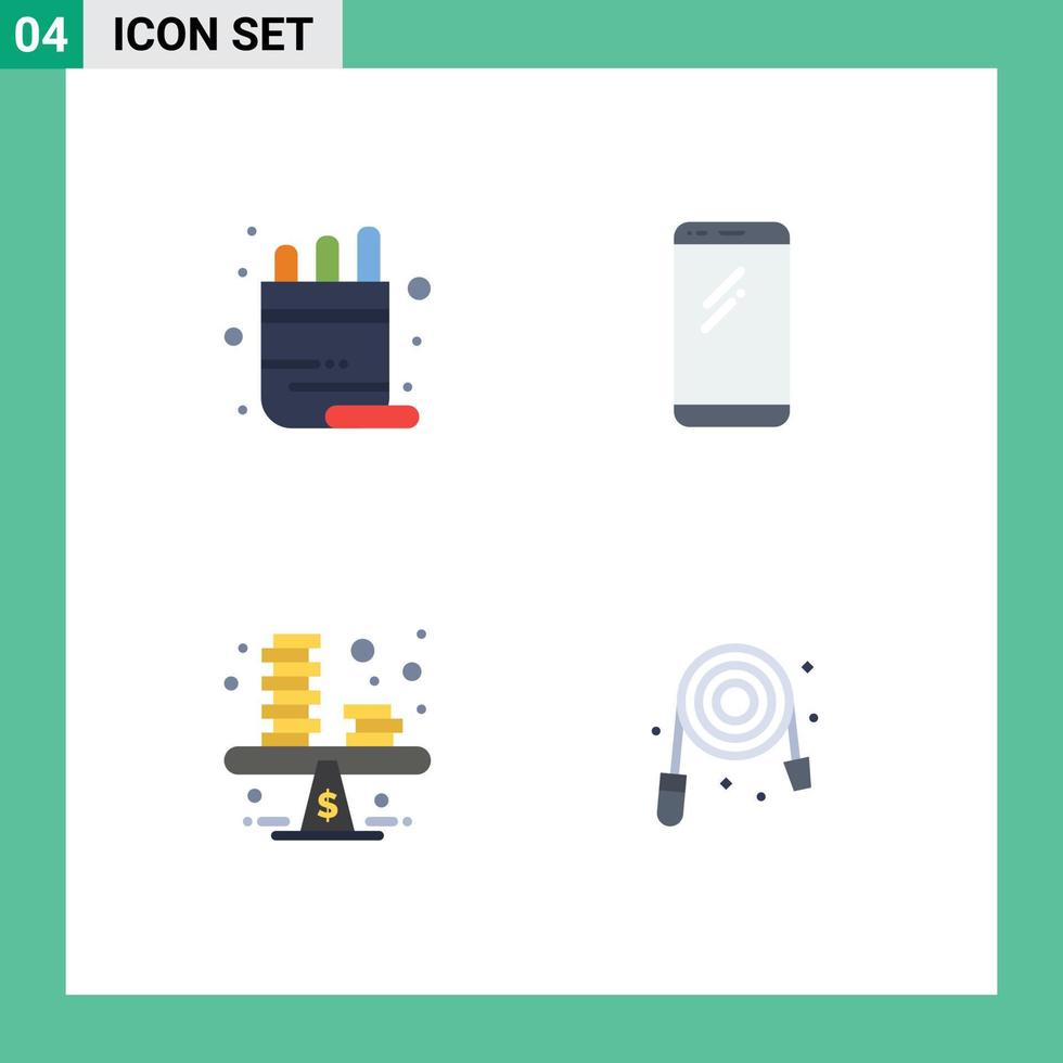 4 Flat Icon concept for Websites Mobile and Apps school balance pencil mobile money Editable Vector Design Elements