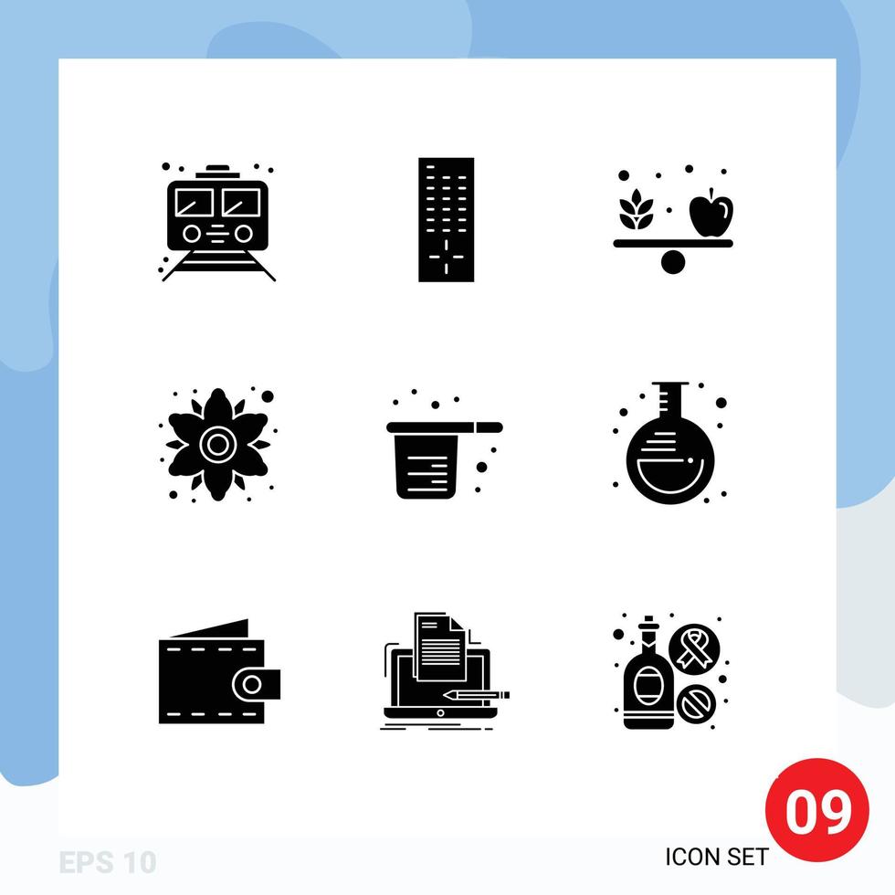 Mobile Interface Solid Glyph Set of 9 Pictograms of cook plant apple flower chamomile Editable Vector Design Elements