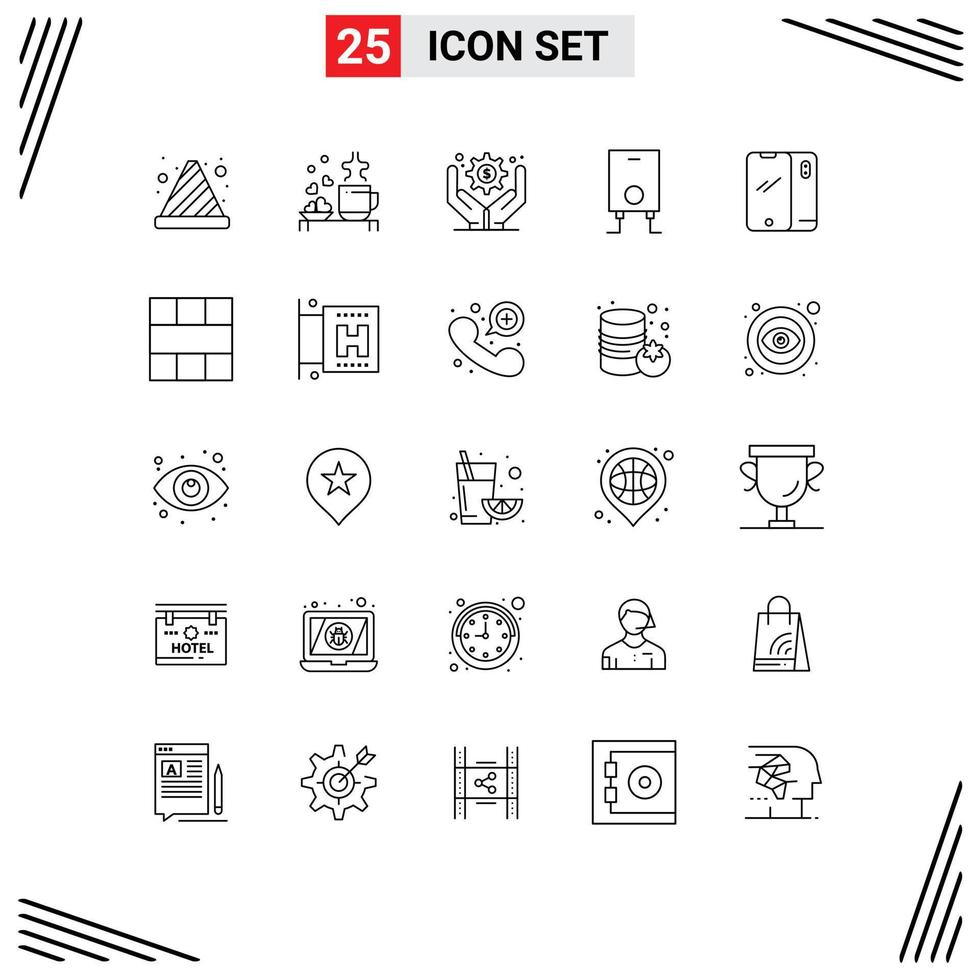 Stock Vector Icon Pack of 25 Line Signs and Symbols for smart phone water loving heater business operations Editable Vector Design Elements
