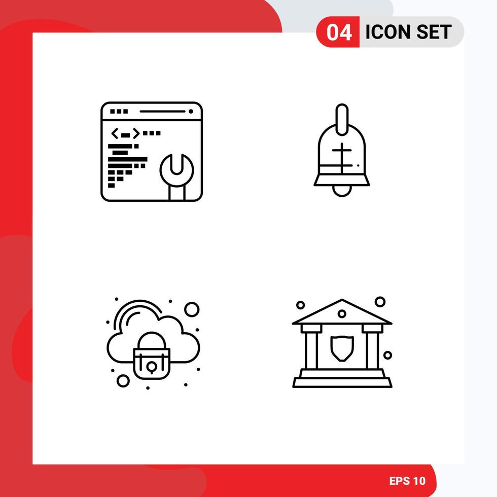 Group of 4 Modern Filledline Flat Colors Set for development lock ball holiday bank Editable Vector Design Elements
