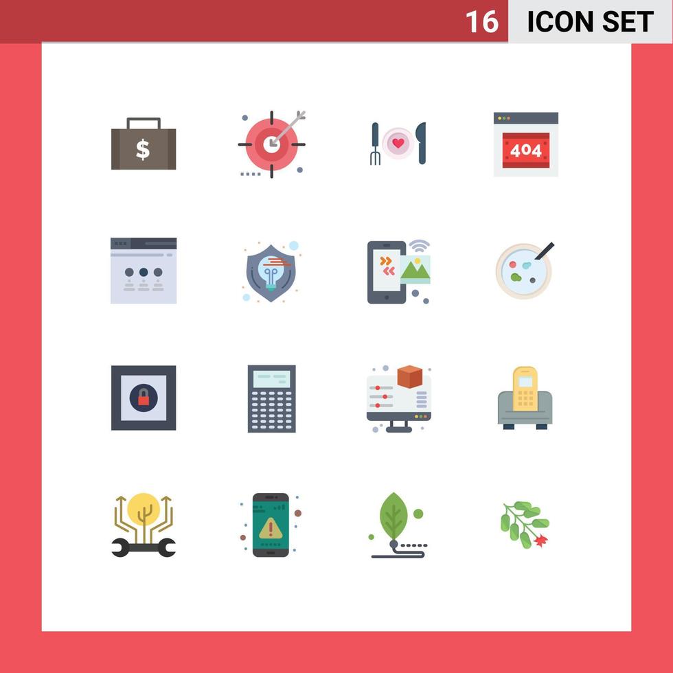 Set of 16 Commercial Flat Colors pack for http error error optimization couple food Editable Pack of Creative Vector Design Elements