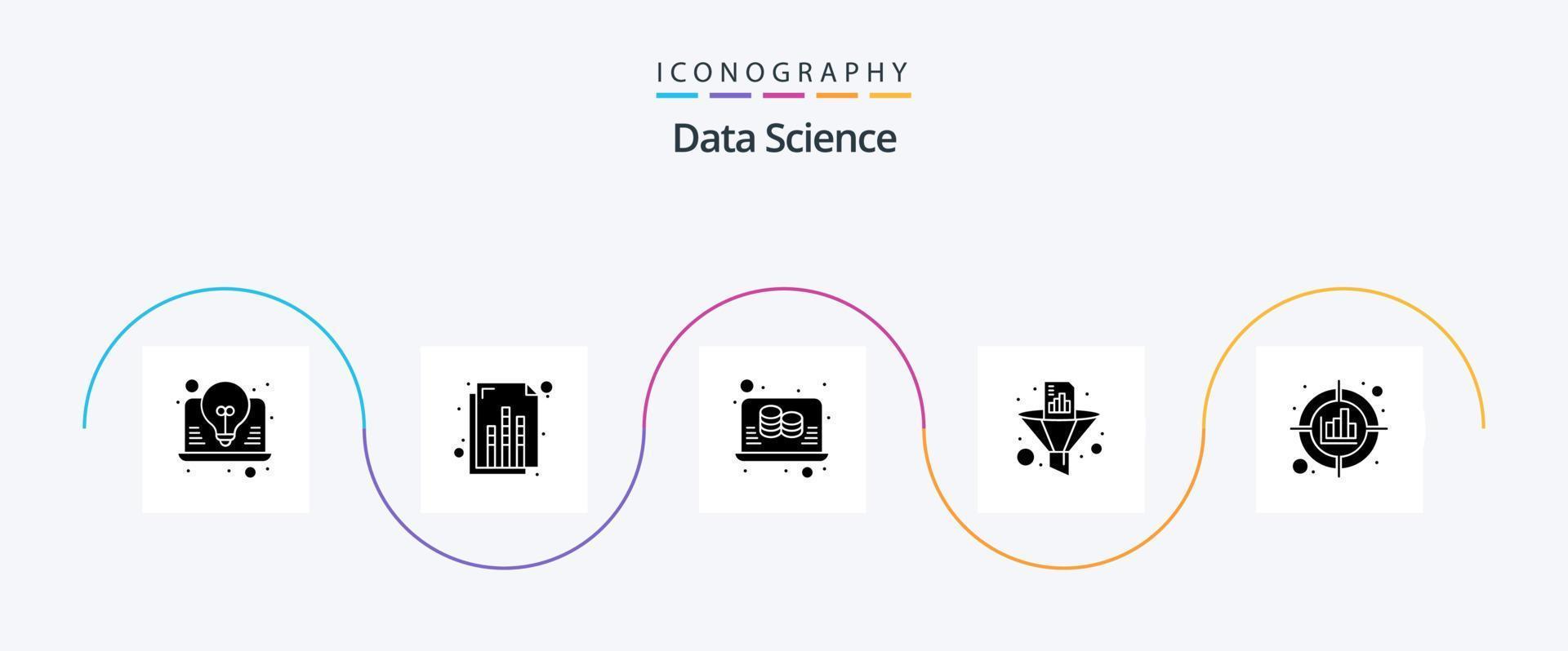 paquete de iconos de glifo 5 de ciencia de datos que incluye marketing. embudo. información. filtrar. filtro de datos vector