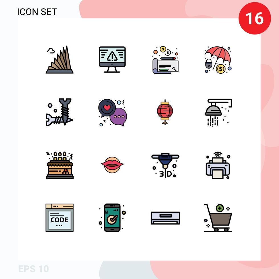 User Interface Pack of 16 Basic Flat Color Filled Lines of hardware screw gdpr hacker cyber crime Editable Creative Vector Design Elements