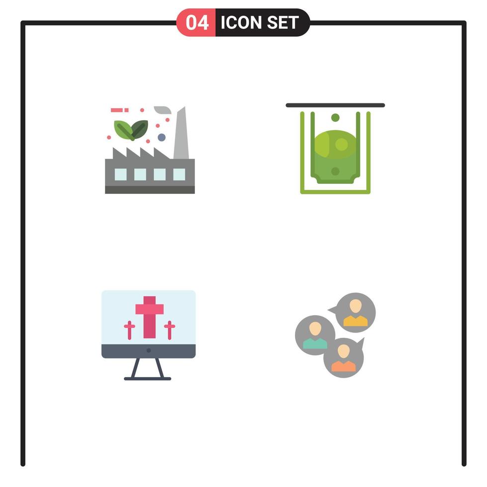 Pack of 4 Modern Flat Icons Signs and Symbols for Web Print Media such as leaf screen factory cash egg Editable Vector Design Elements