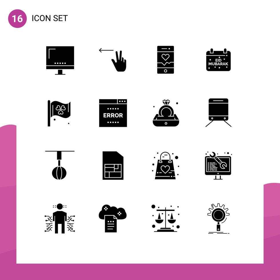 16 Thematic Vector Solid Glyphs and Editable Symbols of flag celebration analysis mubarak calendar Editable Vector Design Elements