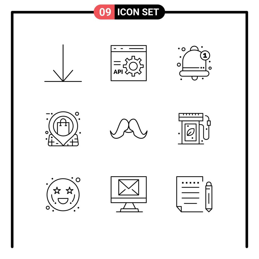 Group of 9 Modern Outlines Set for hipster store bell shop market Editable Vector Design Elements