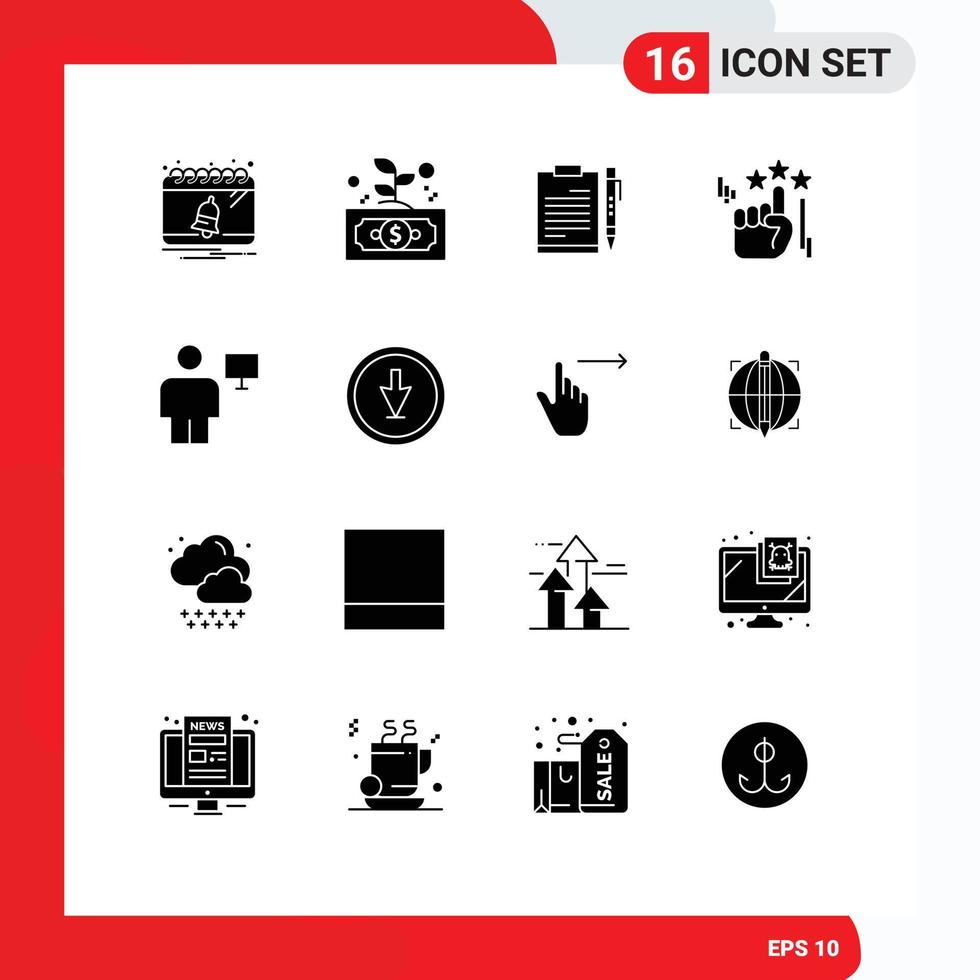 16 User Interface Solid Glyph Pack of modern Signs and Symbols of stare sheet money planning file Editable Vector Design Elements