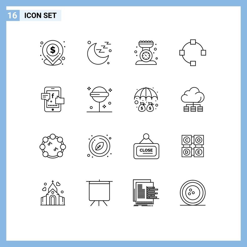 16 Thematic Vector Outlines and Editable Symbols of digital social kitchen promotoin path Editable Vector Design Elements