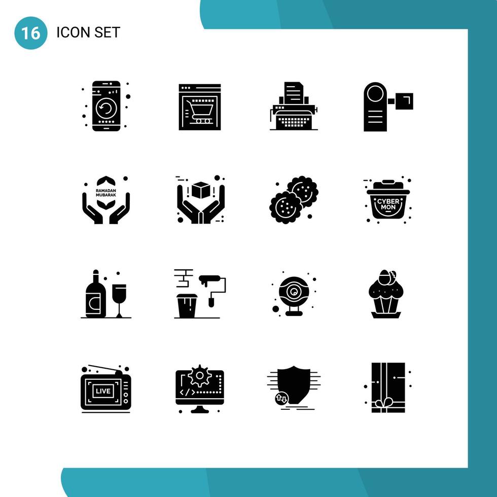 User Interface Pack of 16 Basic Solid Glyphs of pray electronic typewriter electric camcorder Editable Vector Design Elements