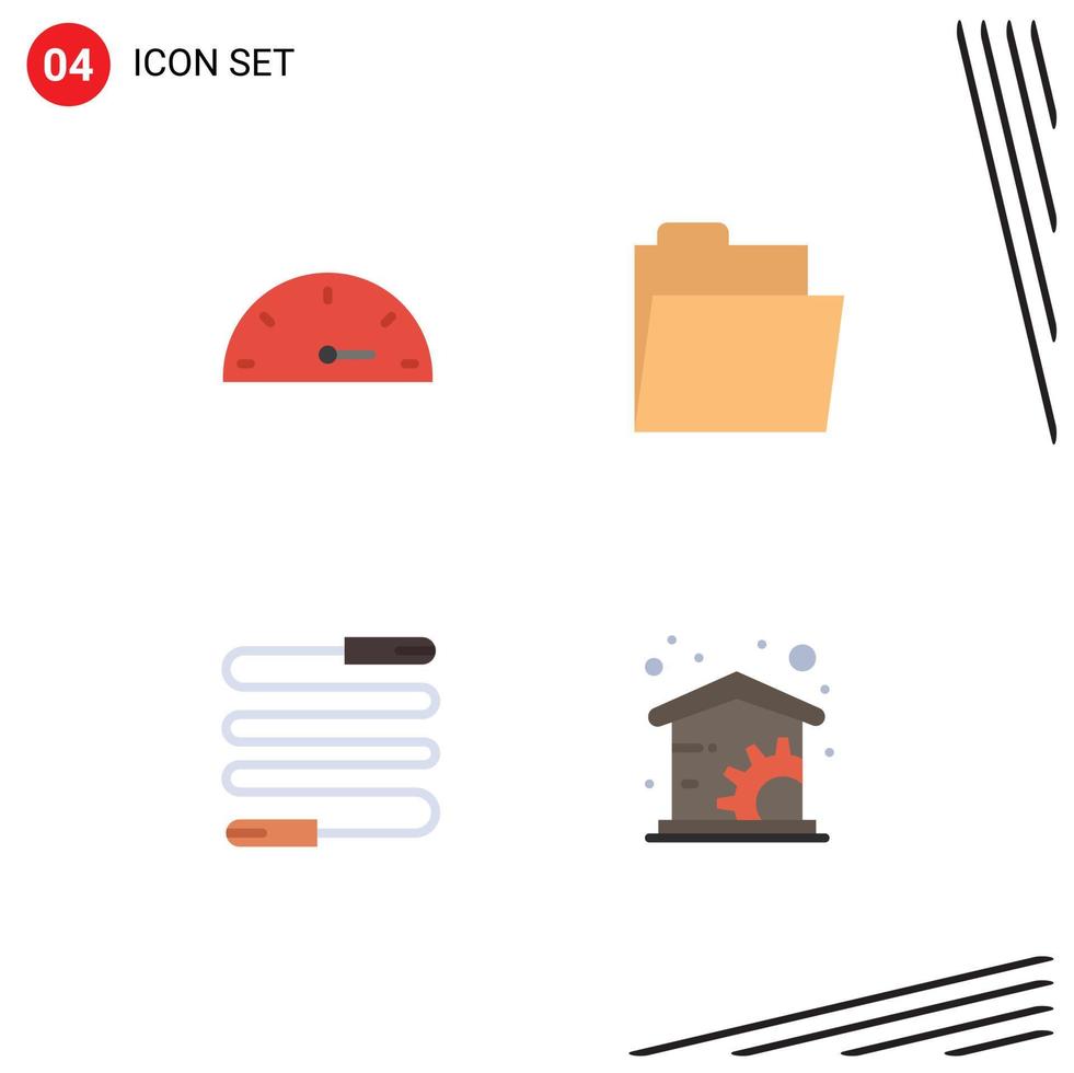 Modern Set of 4 Flat Icons Pictograph of gauge sports files fitness home Editable Vector Design Elements