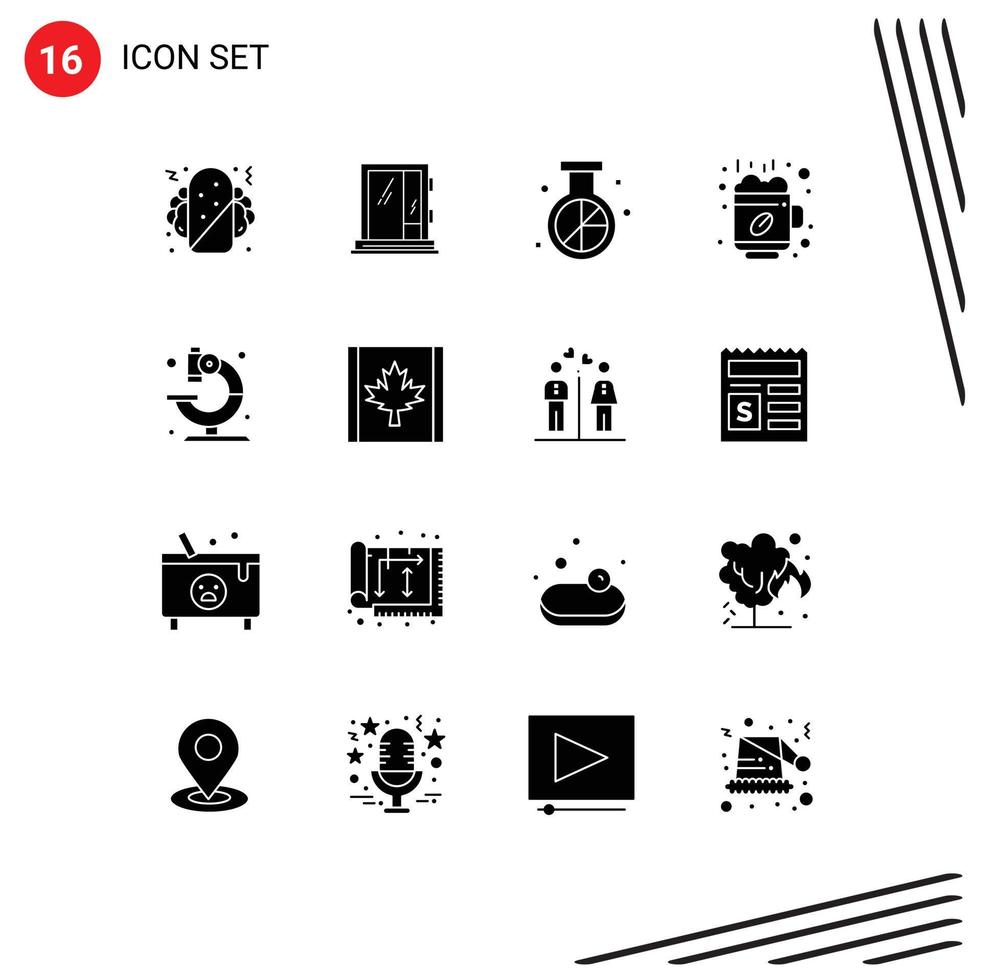 Set of 16 Modern UI Icons Symbols Signs for lab coffee engine break research Editable Vector Design Elements