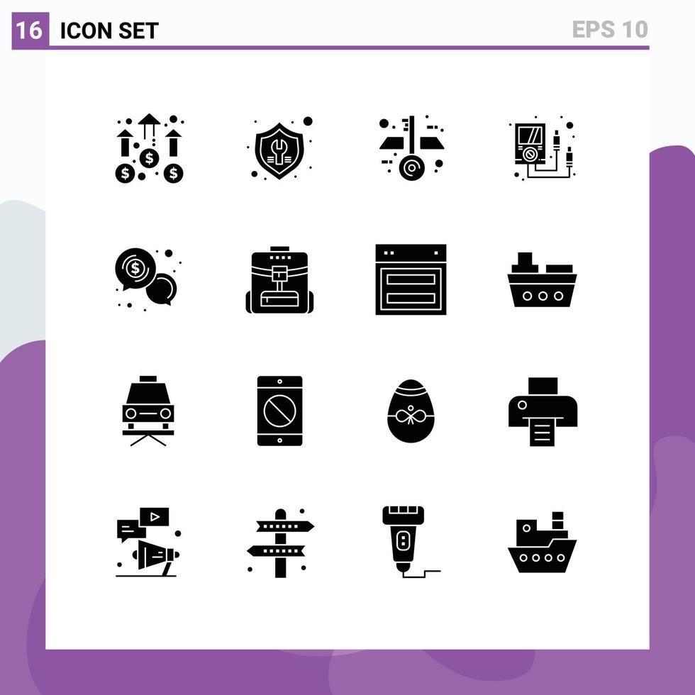 16 User Interface Solid Glyph Pack of modern Signs and Symbols of business meter repair electronics keys Editable Vector Design Elements