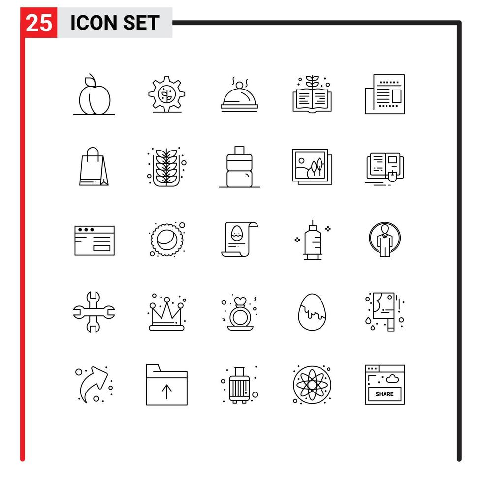 paquete de 25 líneas modernas, signos y símbolos para medios de impresión web, como elementos de diseño de vectores editables de conocimiento de periódicos de bolsa de oficina