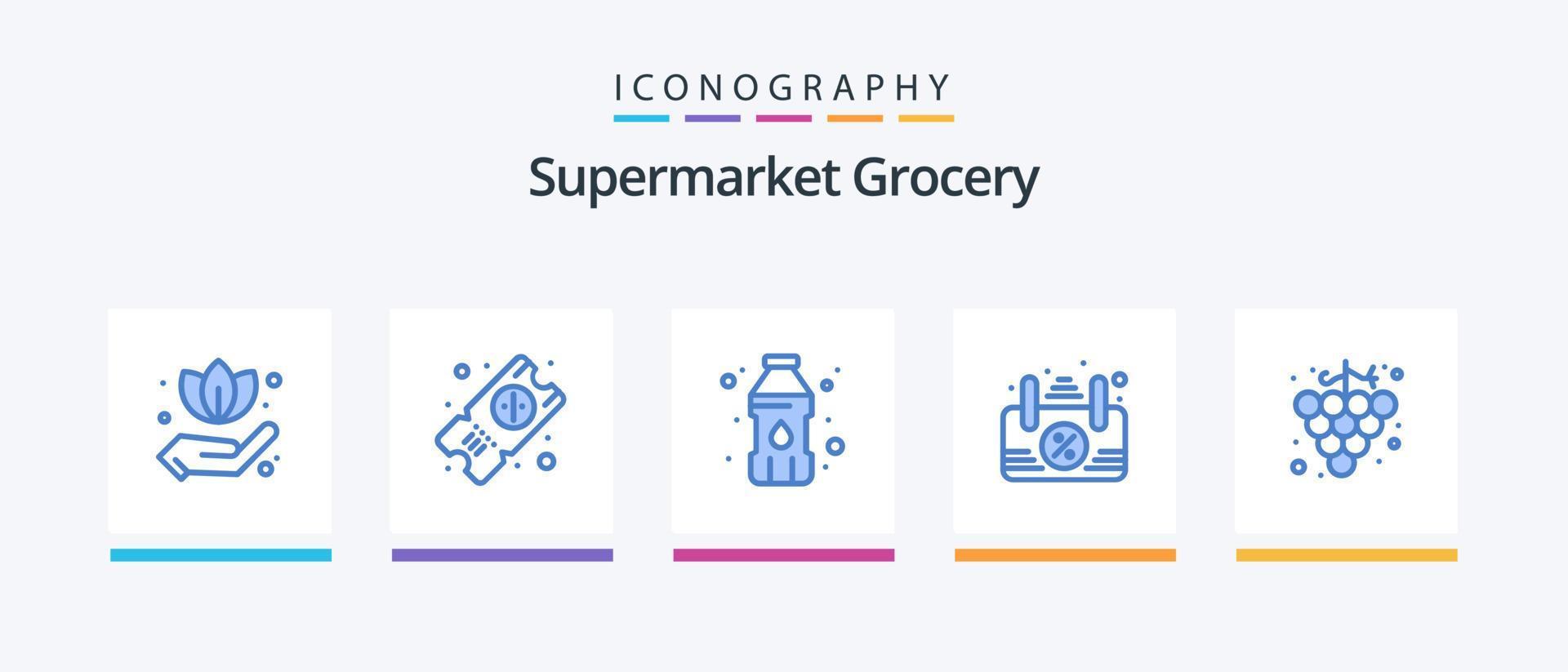 Grocery Blue 5 Icon Pack Including . plastic container. grape. food. Creative Icons Design vector