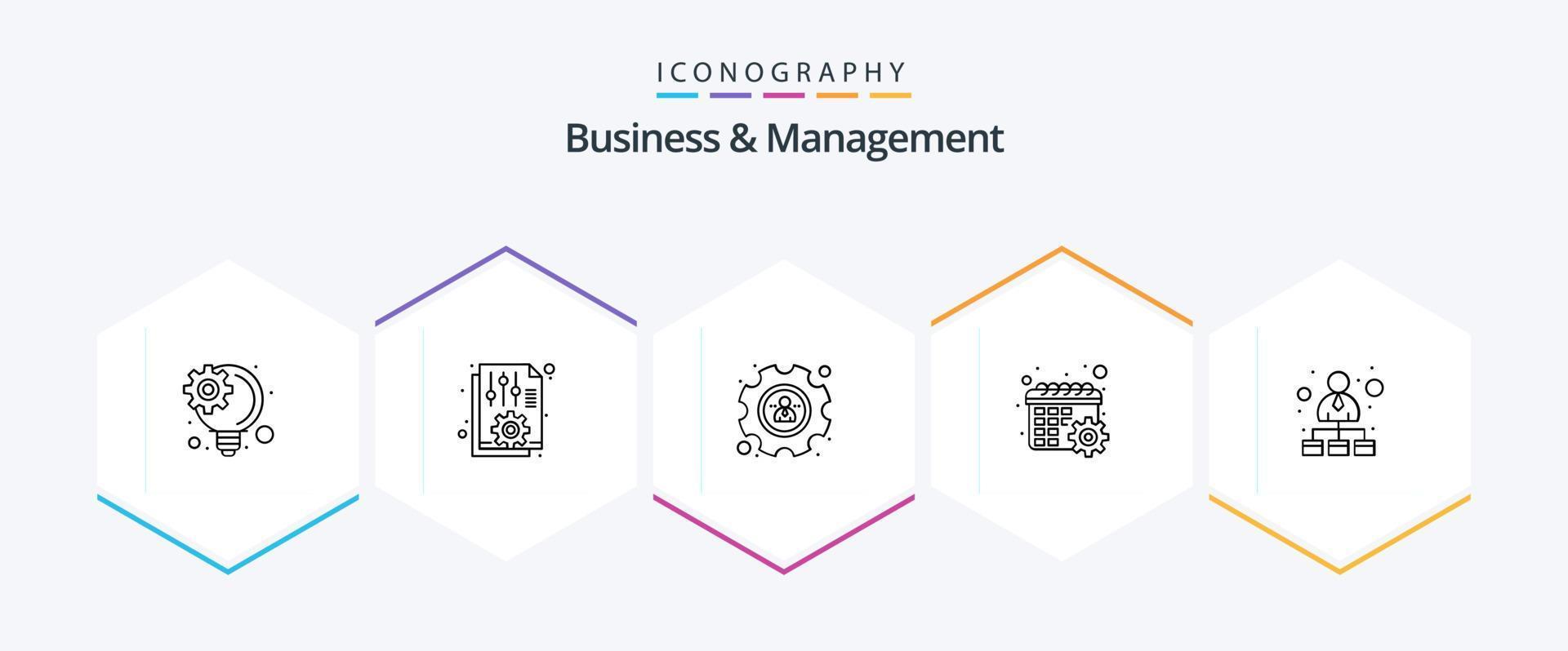 Business And Management 25 Line icon pack including hierarchy. hierarchical network. management. settings. gear vector