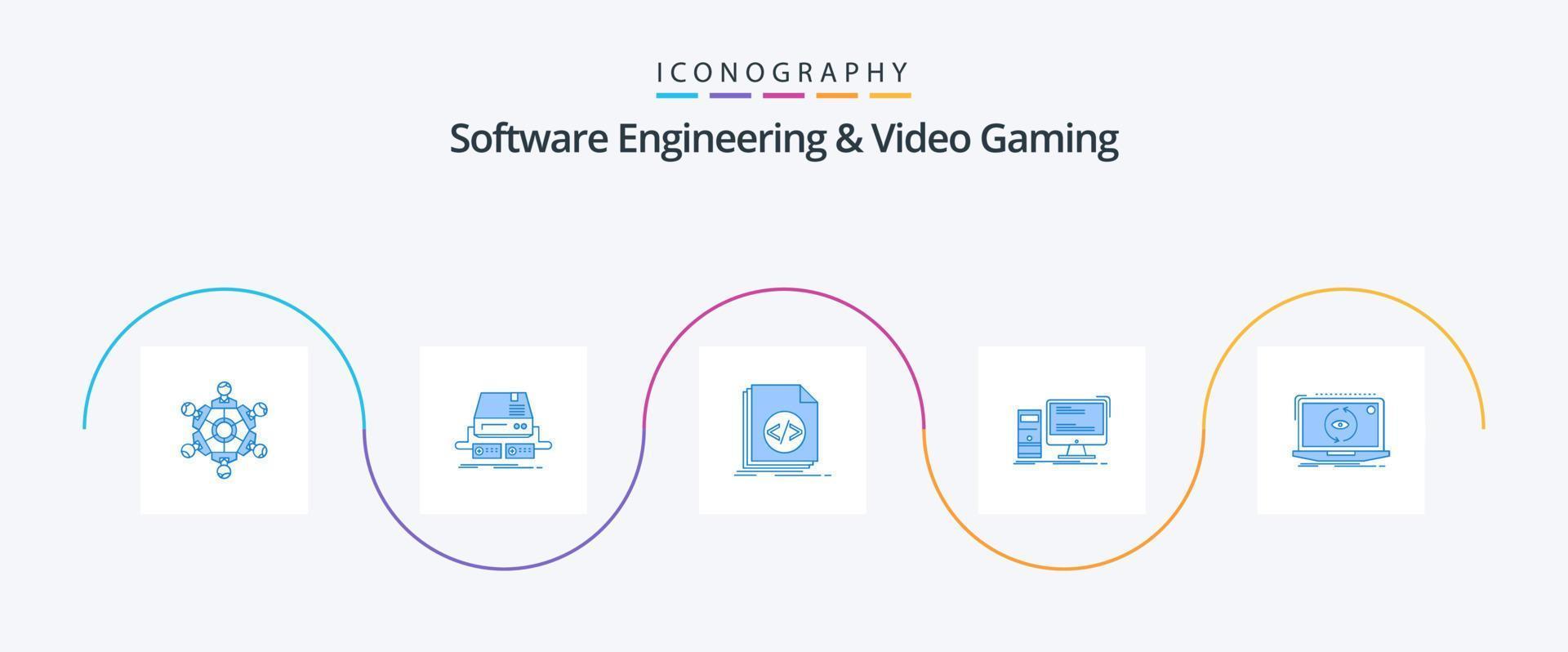 Software Engineering And Video Gaming Blue 5 Icon Pack Including gaming. computer. pad. script. file vector