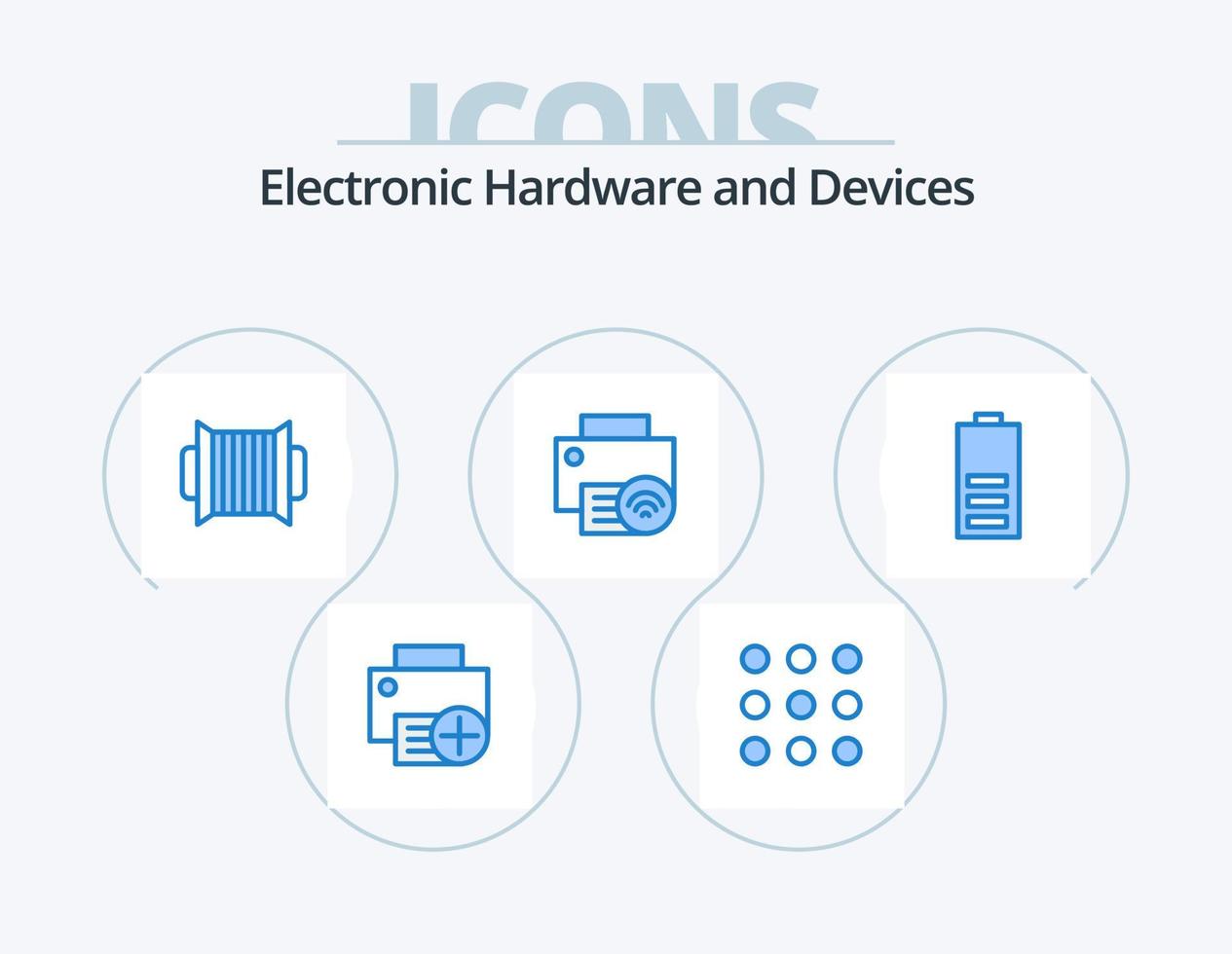 Devices Blue Icon Pack 5 Icon Design. battery. hardware. accordion. gadget. computers vector